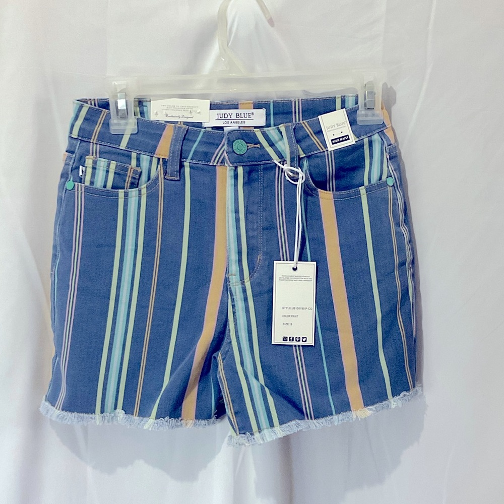 Judy Blue Women’s High Rise Stripe Denim Shorts Size Small 2-4 NWTO